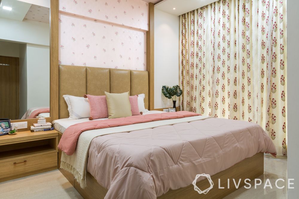 bed style-panel bed-pink wallpaper