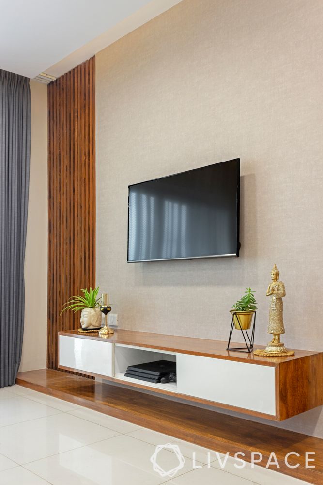 3 bhk house-tv unit design-floating base unit