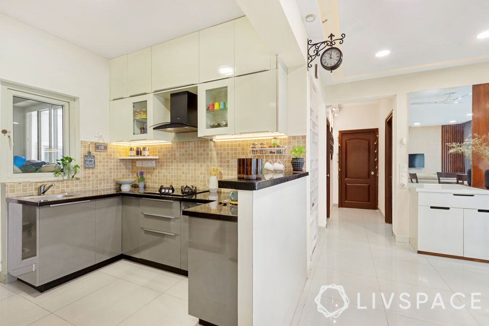 grey and white kitchen-open kitchen design