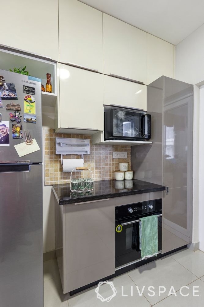 grey and white kitchen-open kitchen design-tall unit design