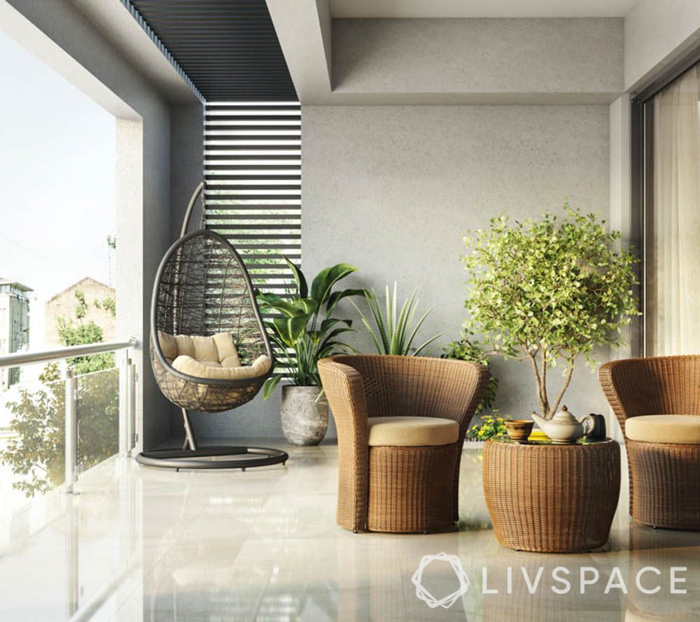 home balcony design-two seater set-coffee table-terrace balcony