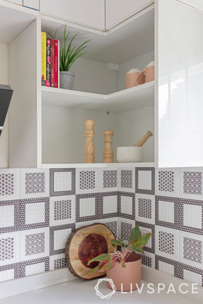 3 bhk in bangalore-white kitchen-acrylic finish-open shelves