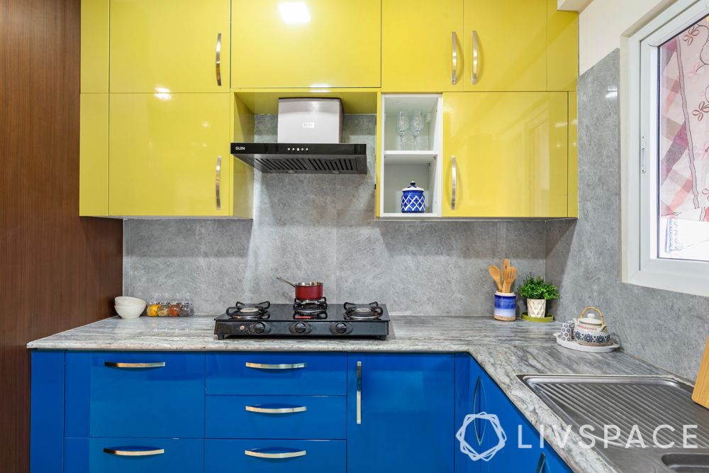 kitchen trends 2020-yellow blue kitchen-slab backsplash