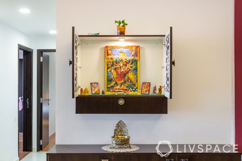 3-bhk-flat-interior-design-wall-mounted-pooja-unit