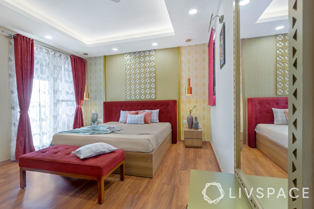 3-bhk-flat-interior-design-gold-red-master-bedroom