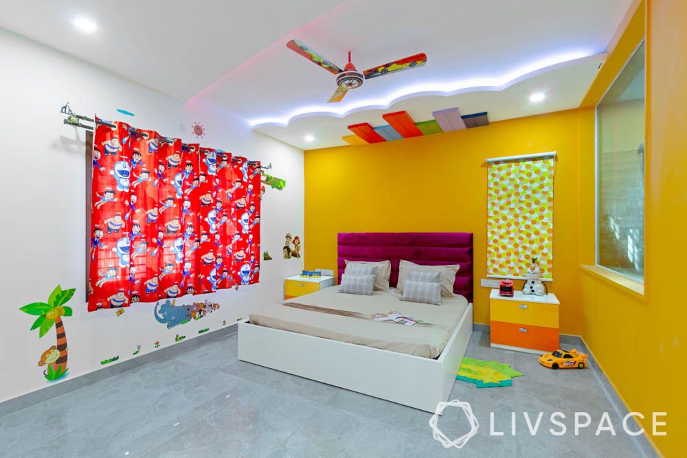 top 10 interior designers in bangalore-kids bedroom-false ceiling-bed-headboard