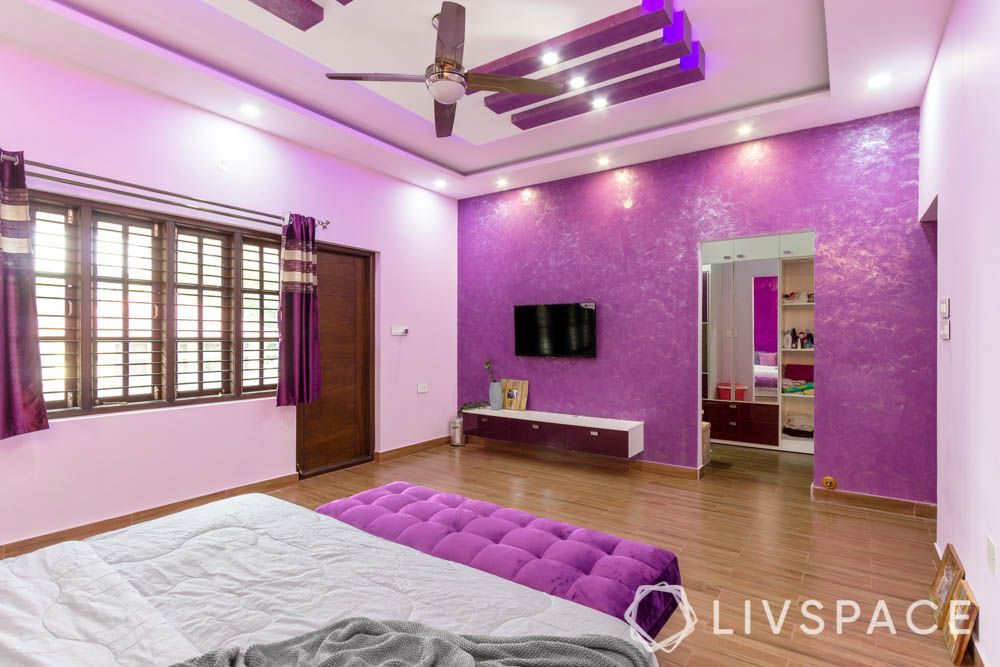 master bedroom-purple texture paint-purple false ceiling