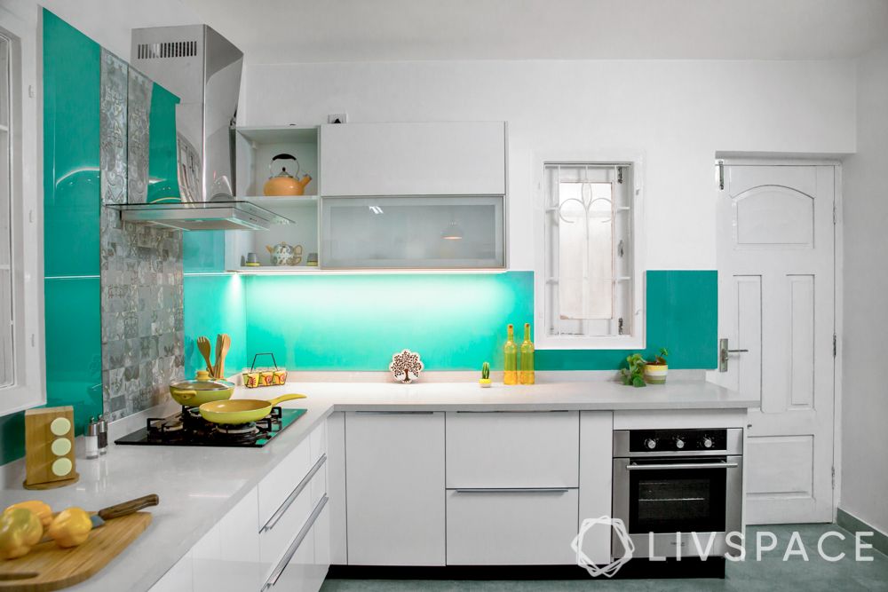 modern kitchen cabinets-aquamarine backsplash-white cabinets-servo-drive-white kitchen cabinets