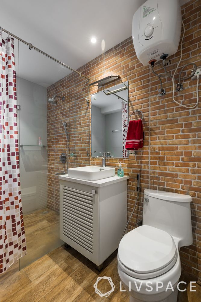 wooden bathroom flooring-brick wall for bathroom