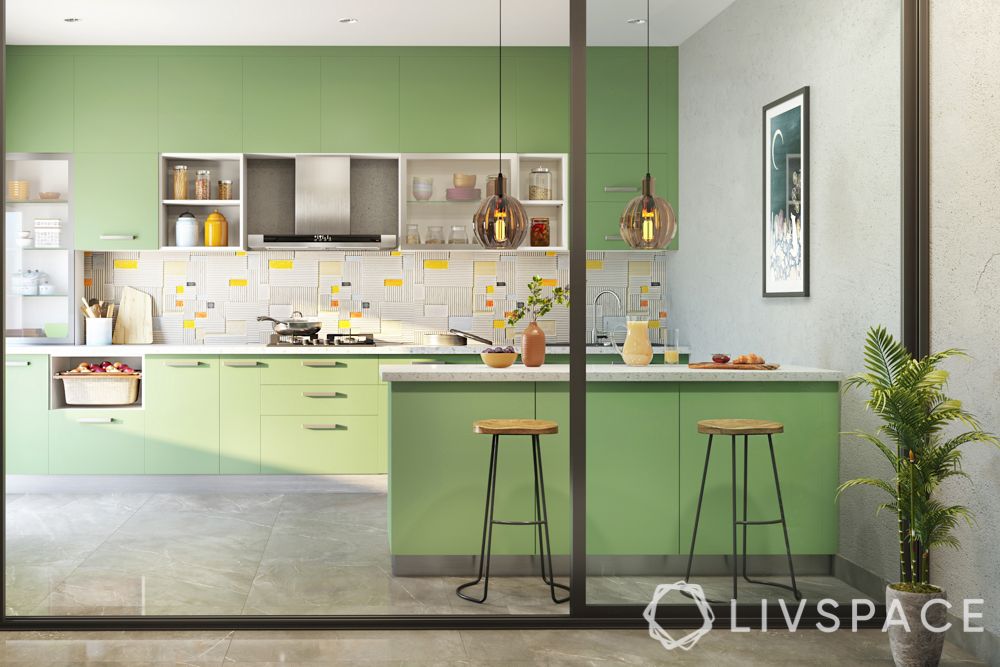 shruti-haasan-kitchen-mint-green-cabinets