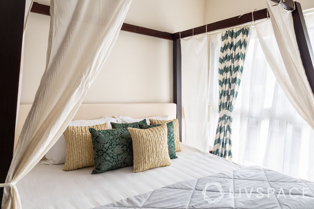 bedroom-layout-white-and-pink-curtains-wooden-bed-headboard-design-chair