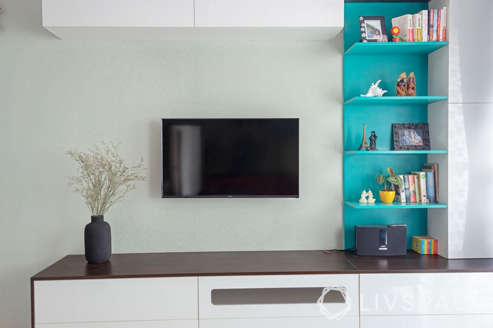 3 bhk interior-blue tv unit-pu finish