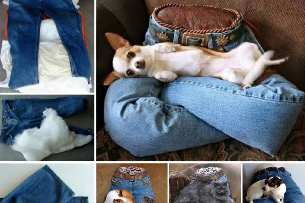 diy ideas for the home-jeans upcycle-pet bed