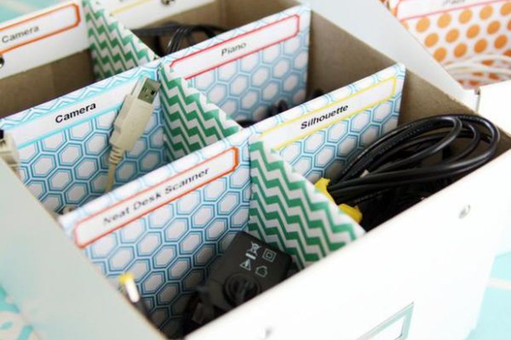 diy ideas for the home-shoe box-cardboard box-cord organiser