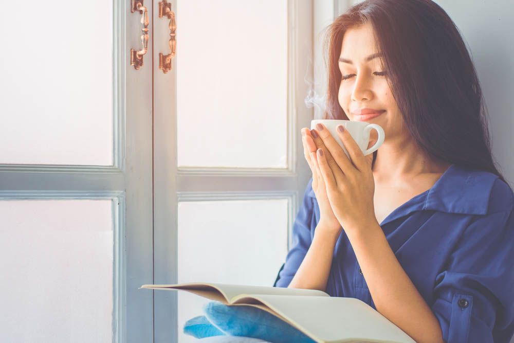 working from home-drinking coffee