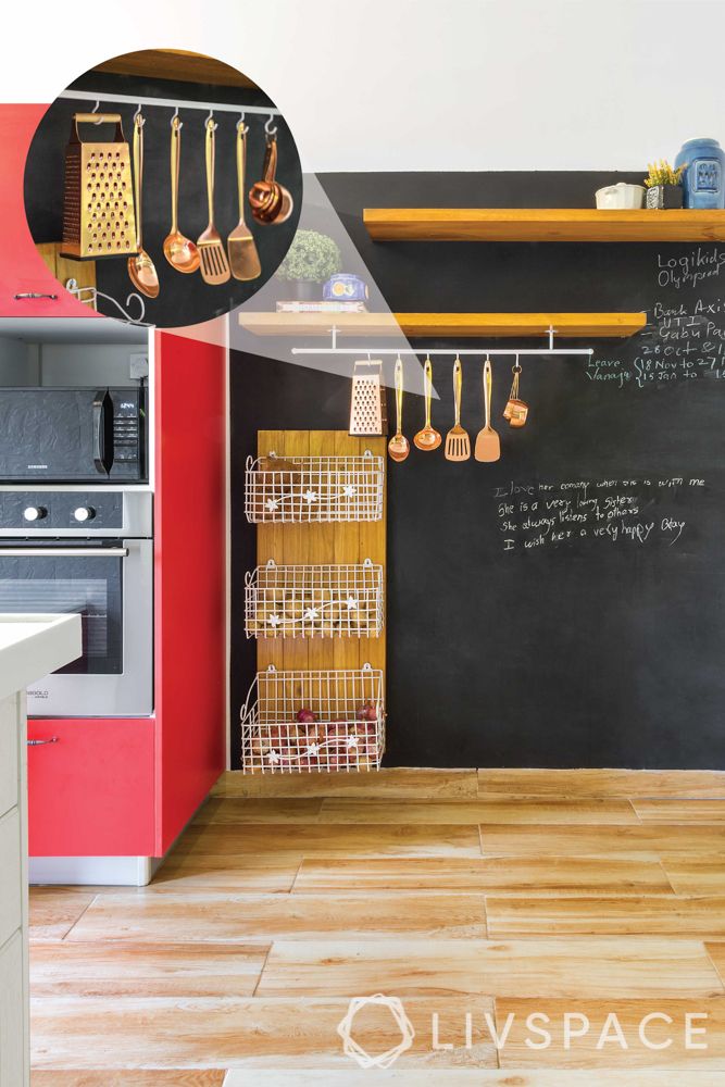 indian kitchen-chalkboard wall-tall cabinet in kitchen