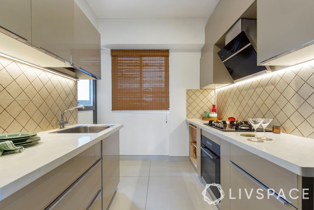 2bhk home design-backlighting-beige kitchen-parallel kitchen