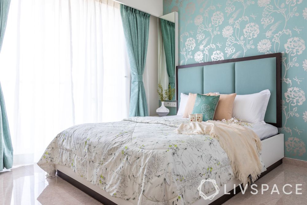 home video tour-green wallpaper-green bed-pastel themes