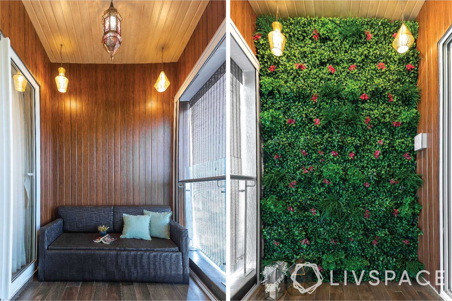 home video tour-vertical garden-wooden ceiling and flooring-lanterns and pendant lights