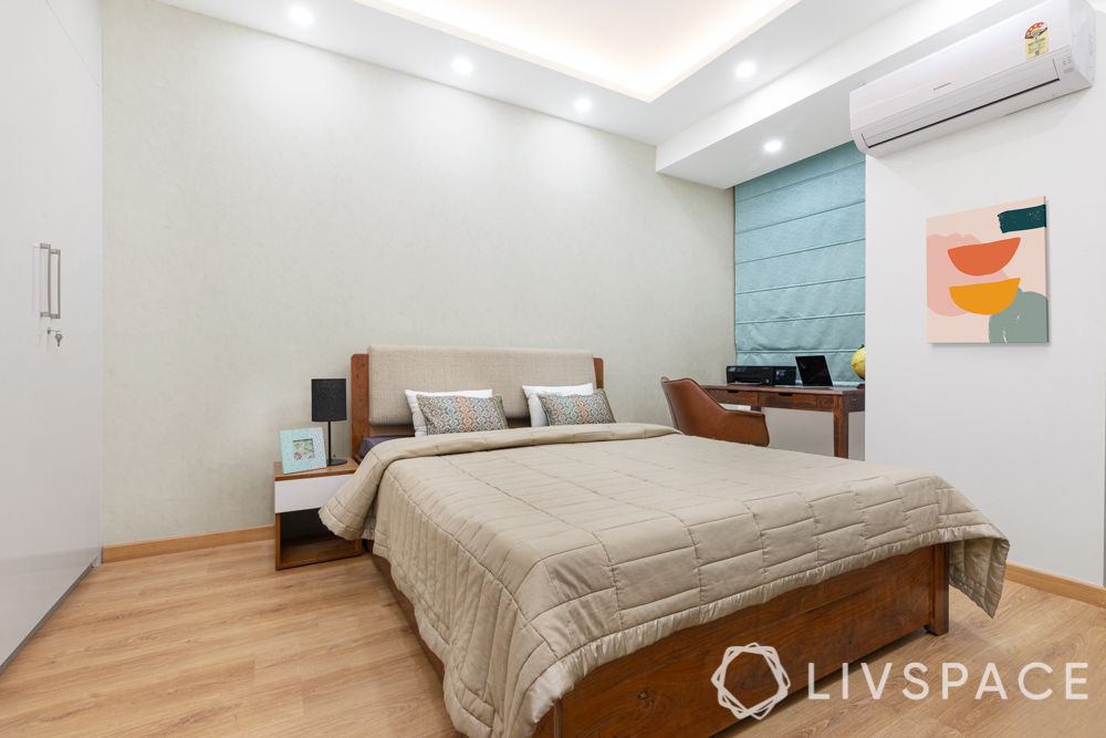 3 bhk design-study unit-tv unit-blinds-false ceiling-upholstered bed 