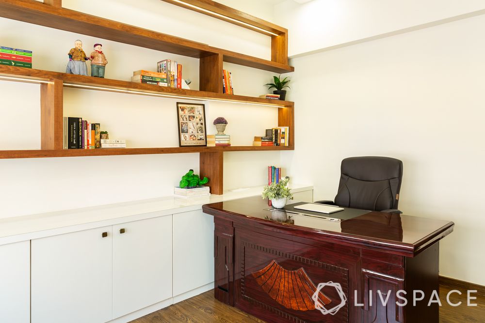 best interior designers in pune-home office-library-shelves-lighting-bay window