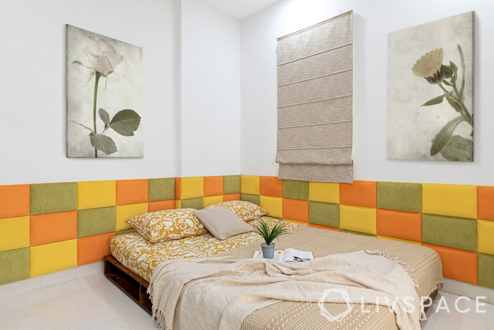 interiors in hyderabad-headboard-colourful room-low bed