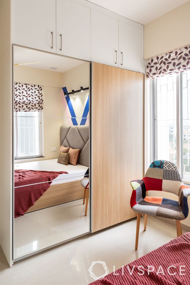 pune interior design-brother bedroom-sliding wardrobe-glass shutter