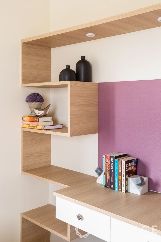 pune interior design-brother bedroom-laminate shelves-display-storage