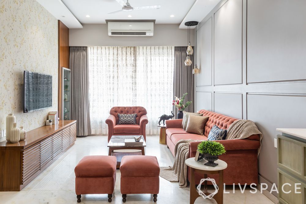 full house interior design-pink sofa-chesterfield sofa