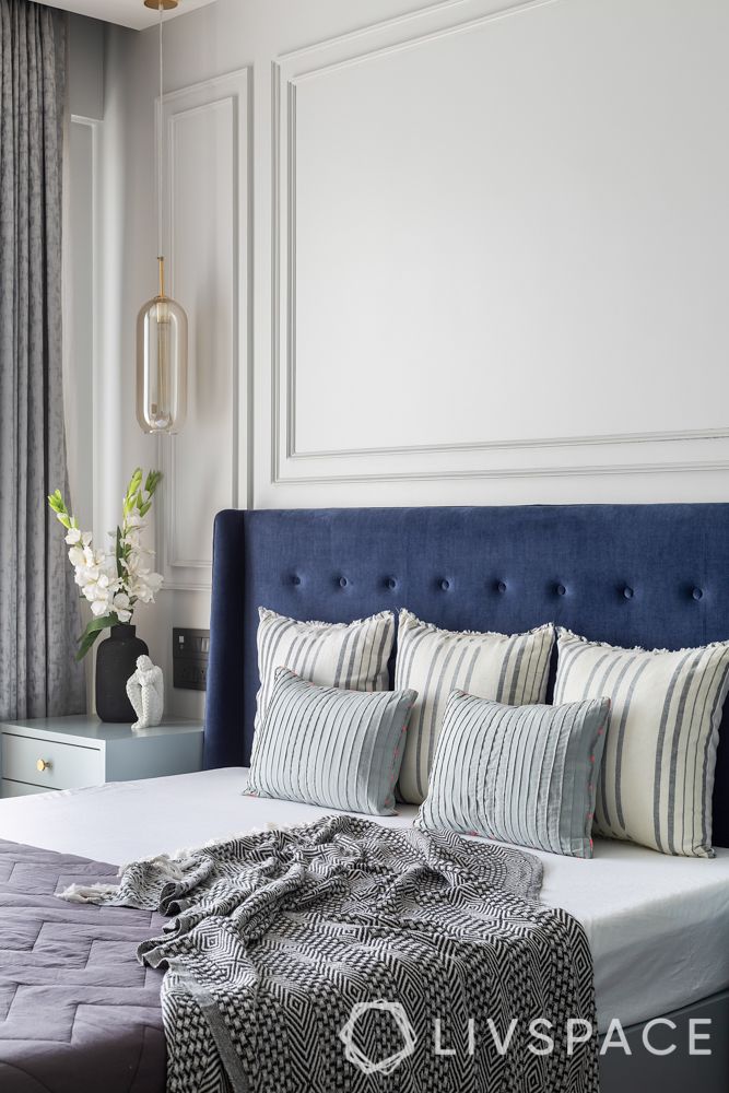 design styles for home-minimal glam style-blue headboard