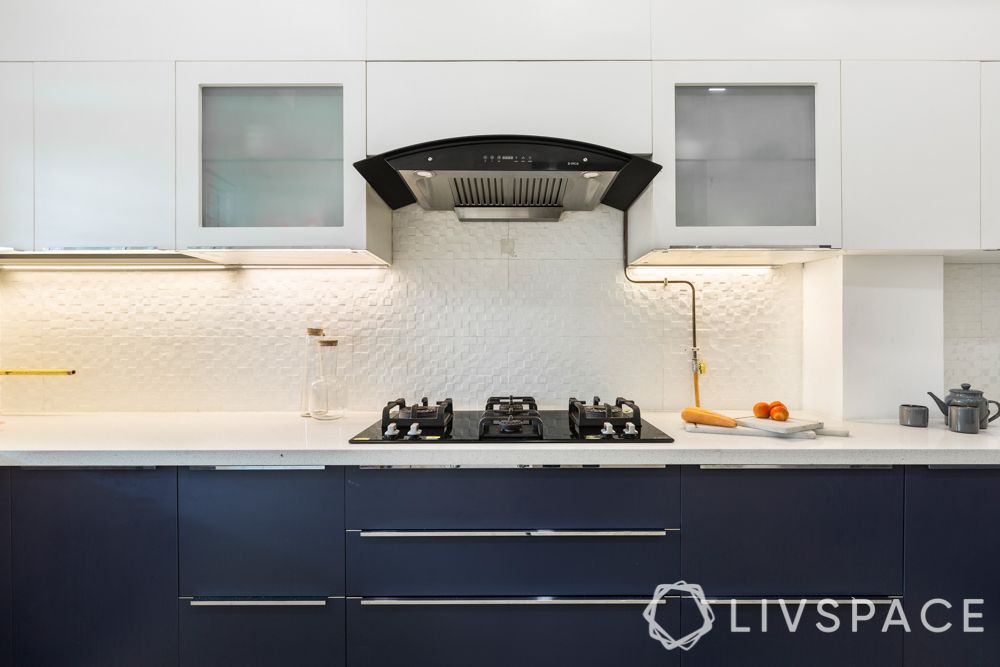 low budget house design-kitchen-textured white tiles-backsplash