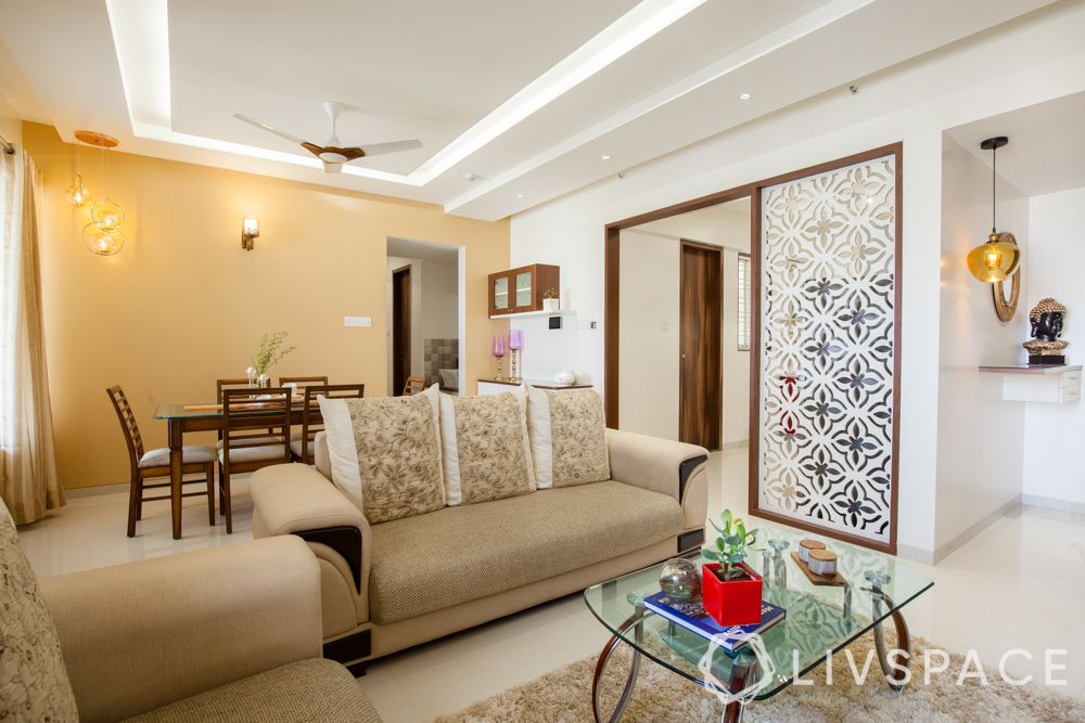 low budget house design-living room-jaali panel