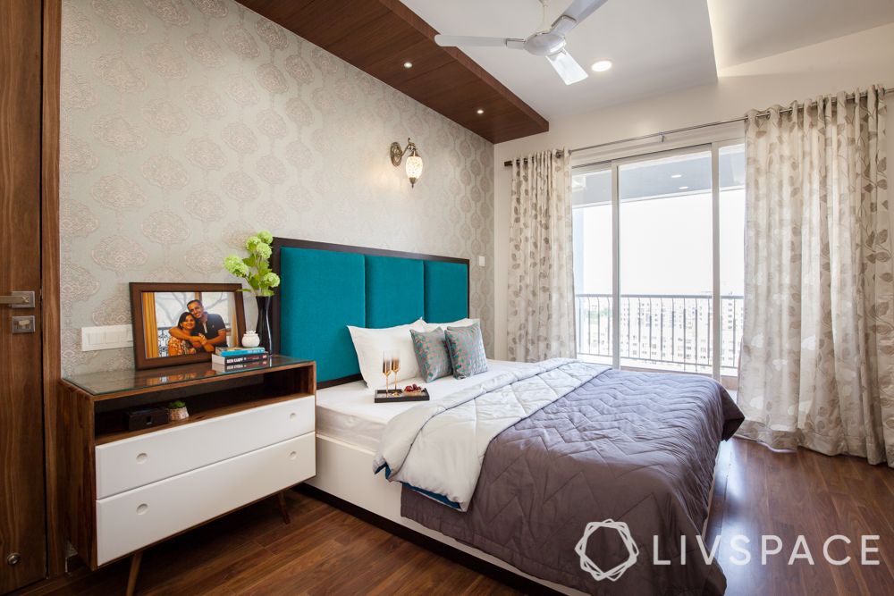 low budget house design-bedroom-metallic wallpaper