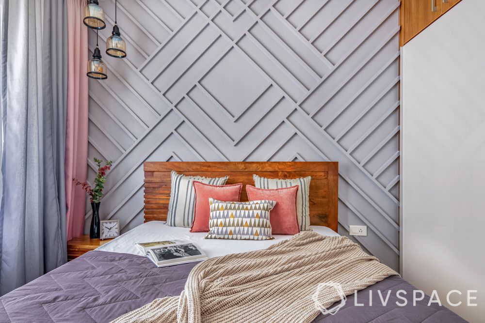 interior design for 2bhk flat-wooden bed-grooved wall