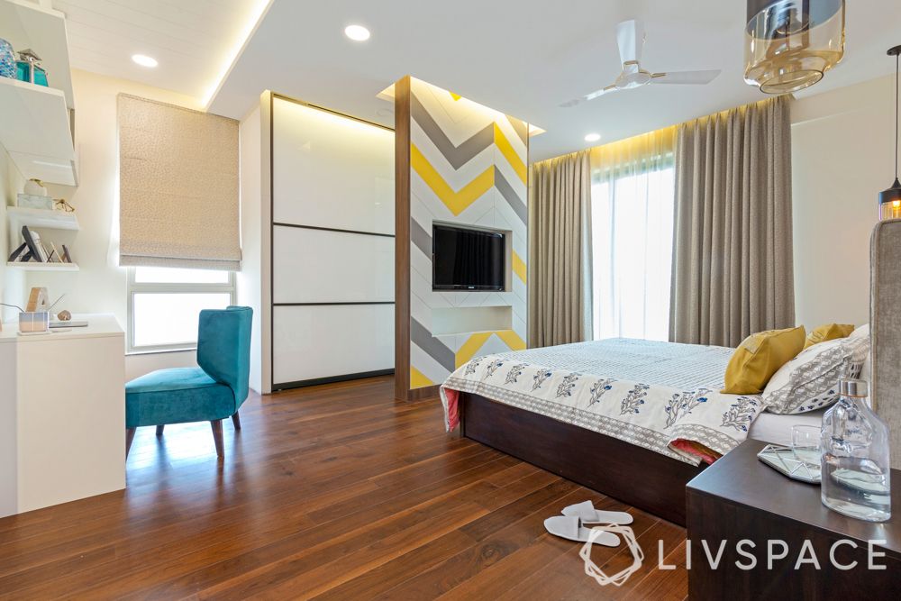 tv-unit-bedroom-yellow-white-grey-partition-false-ceiling