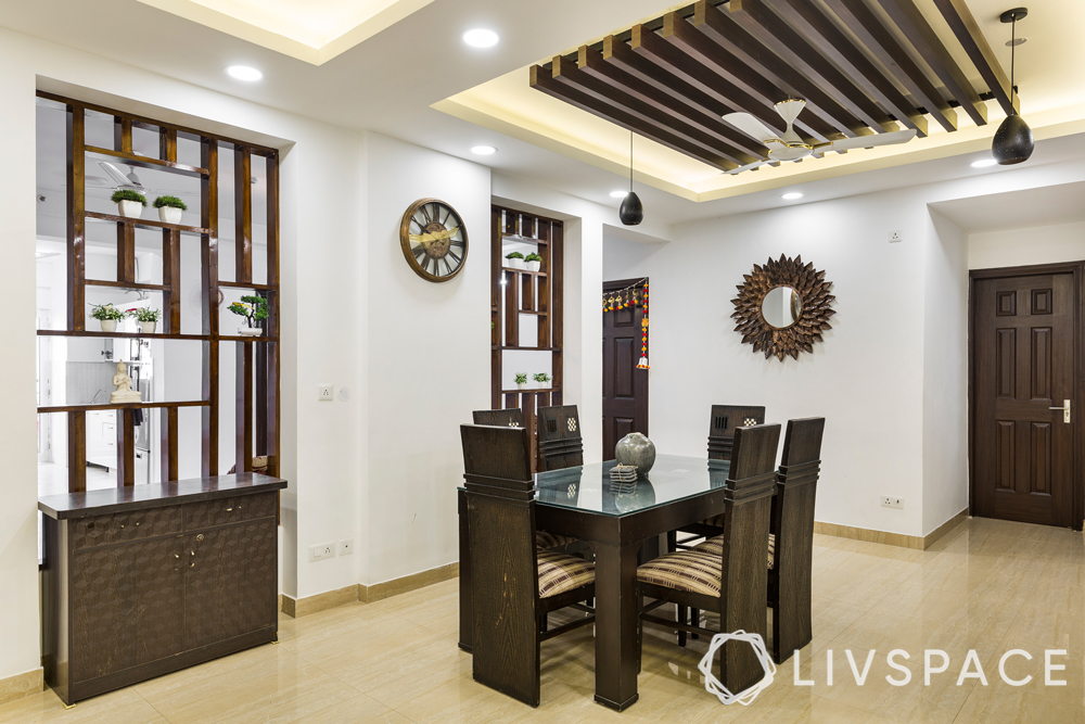 interior-designer-in-greater-noida-dining-wooden-false-ceiling-rafters