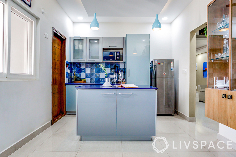 best interiors in hyderabad-blue kitchen-island kitchen