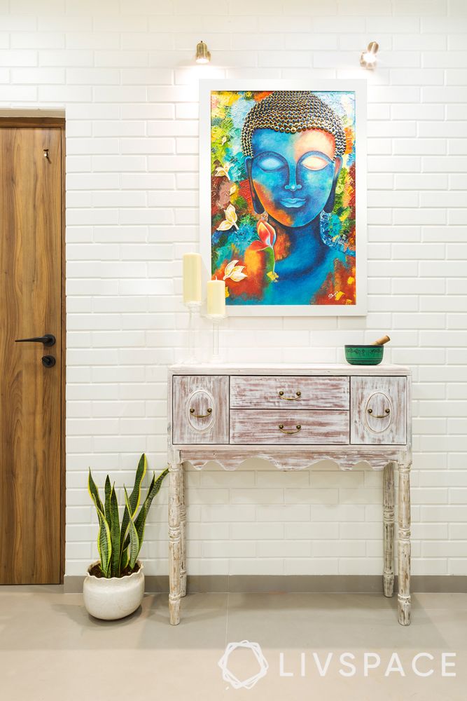  mumbai interior designer-white distressed console-artwork
