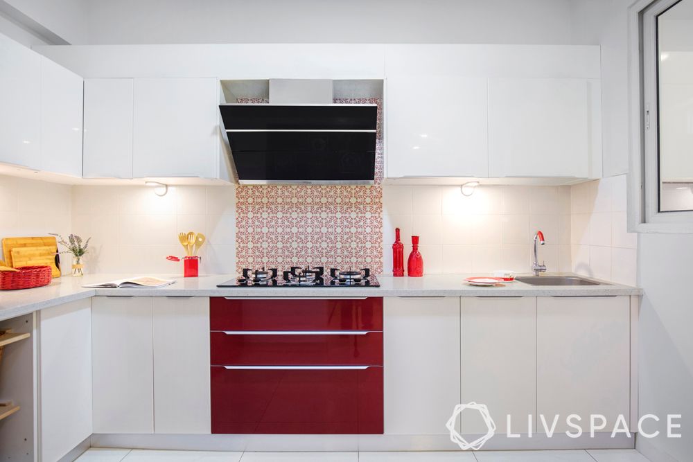 indian style kitchen design-chimney-red and white kitchen