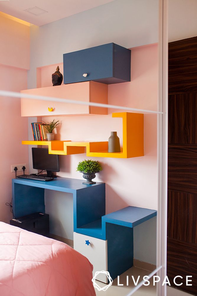 pune interiors-study unity-colourful shelves
