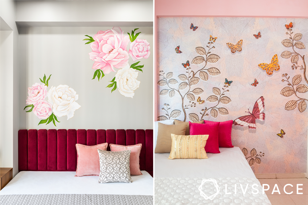 bedroom-wall-design-with-floral-prints 