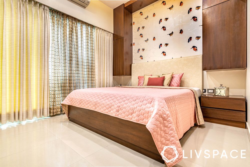 3bhk interiors-pastel bedroom-storage units