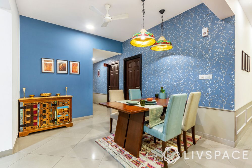 indian dining room-blue wall colour