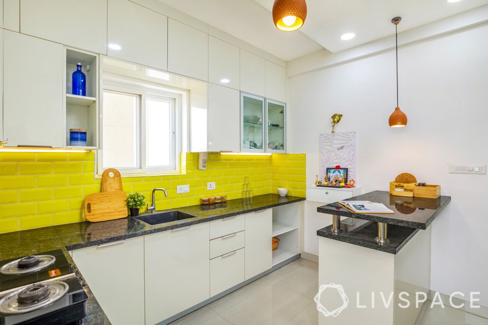 yellow tiles-island kitchen