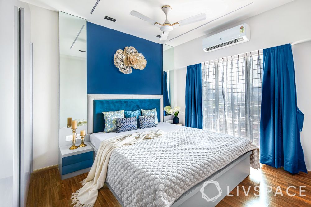 2 bhk flat interiors-master bedroom-blue themed