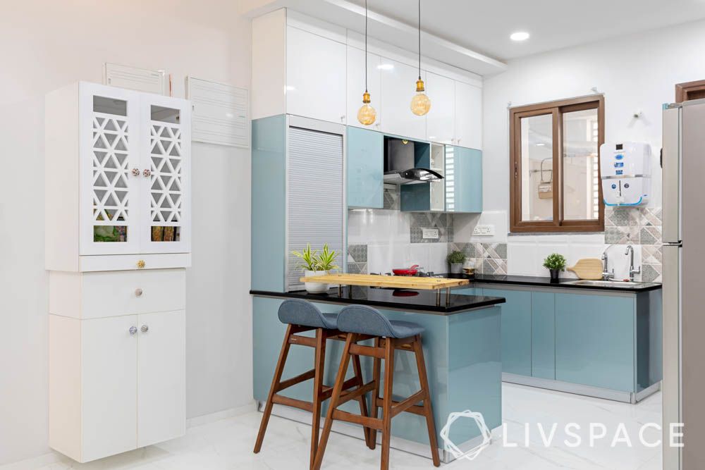  budget interior design-blue kitchen-acrylic kitchen
