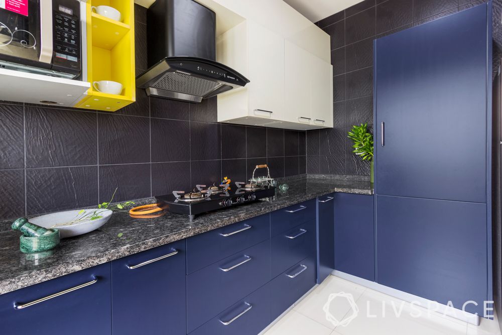 black kitchen tiles-blue membrane kitchen
