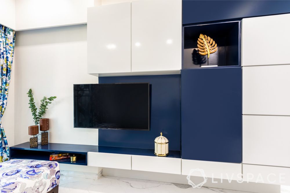 modern TV unit-blue and white