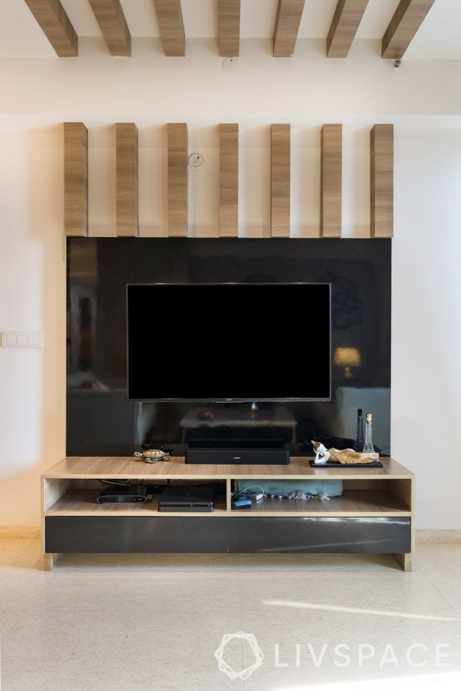 contemporary TV cabinet-wooden rafters