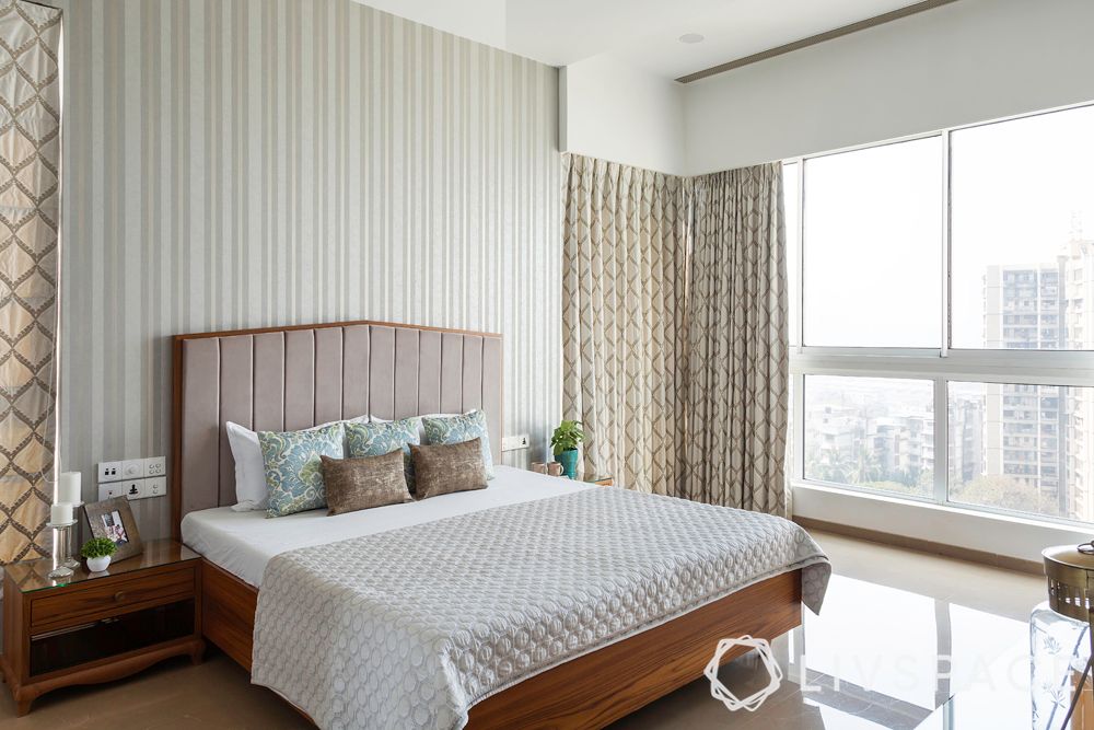 4bhk flat-wallpaper designs-custom bed with headboard